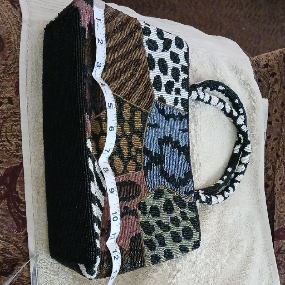 nwot• Multicolor Beaded Patchwork Animal Print Handbag • All Beads.